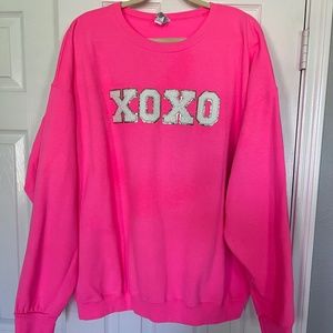 United Monograms XOXO Neon Pink sweater crewneck size 2XL